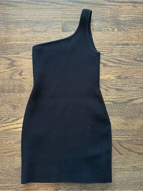 Babaton Sculpt Knit One Shoulder Mini Dress Black M Aritzia Bodycon